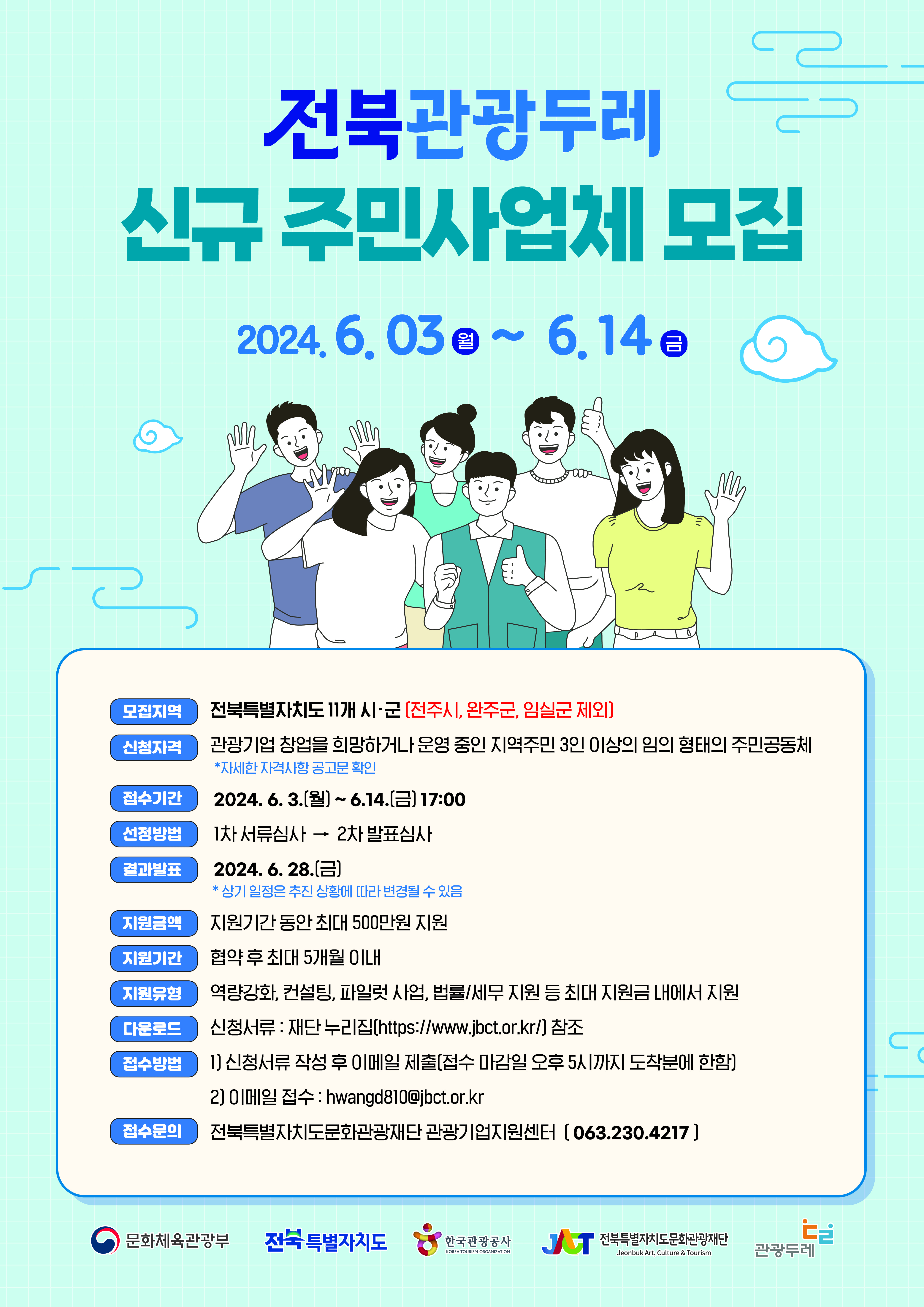 「2024 전북 관광두레 신규 주민사업체 모집 공모」안내 사진